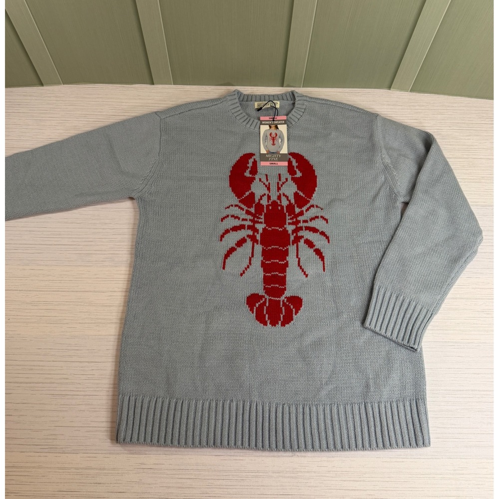 Mighty Fine Gray Crewneck Sweater with Red Lobster Graphic